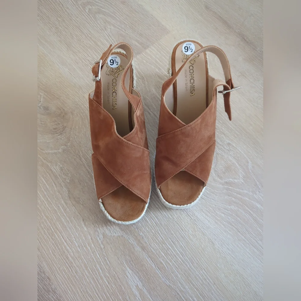 Conchisa Brown Suede Platform Espadrille Shoes Sandals Size 9.5